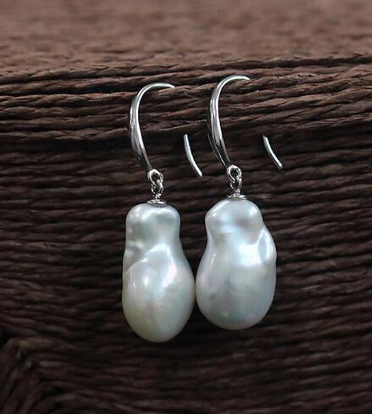 

barroco natural de agua dulce Ãºnica de moda pendientes de perlas, Silver
