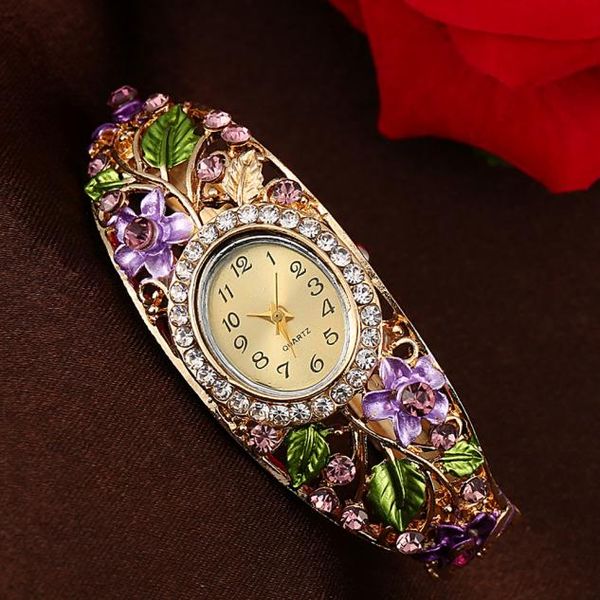

women watches simple romantic bangle crystal flower bracelet quartz watch wristwatch zegarek damski 2019, Slivery;brown