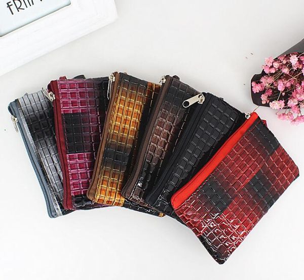 

12pcs coin purses women pu graid emboss mix color short min wallet, Red;black