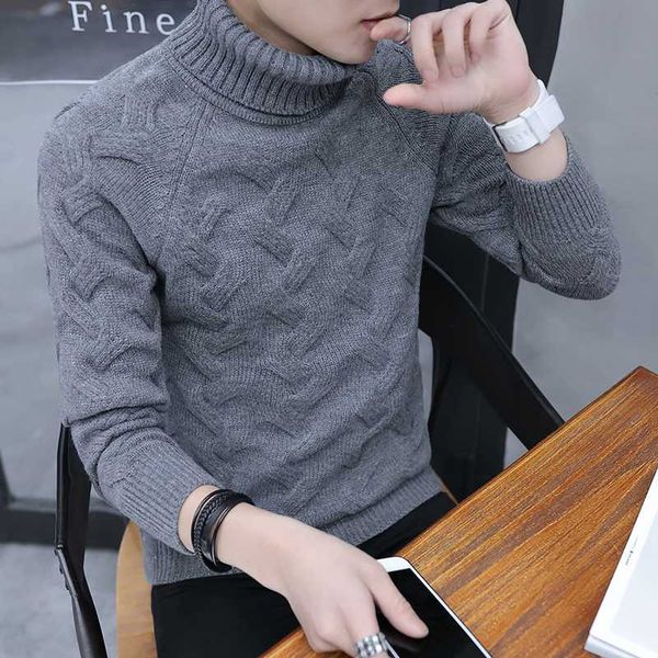 

2019 autumn and winter korean version of the slim men's high collar thick solid color sweater fashion pullover sweater, White;black