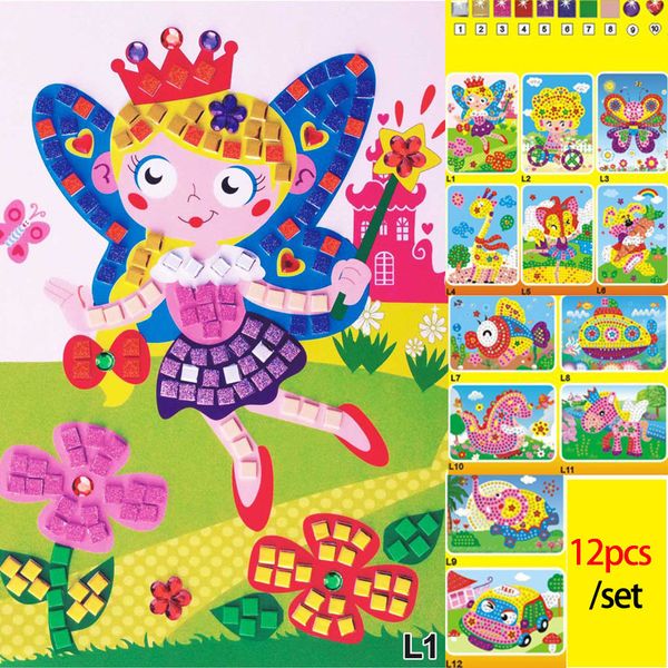 

12 шт. 12 стилей можно выбрать много 3d мозаики головоломки творческий стикер игры животные транспорт искусства ремесла для детей развивающи