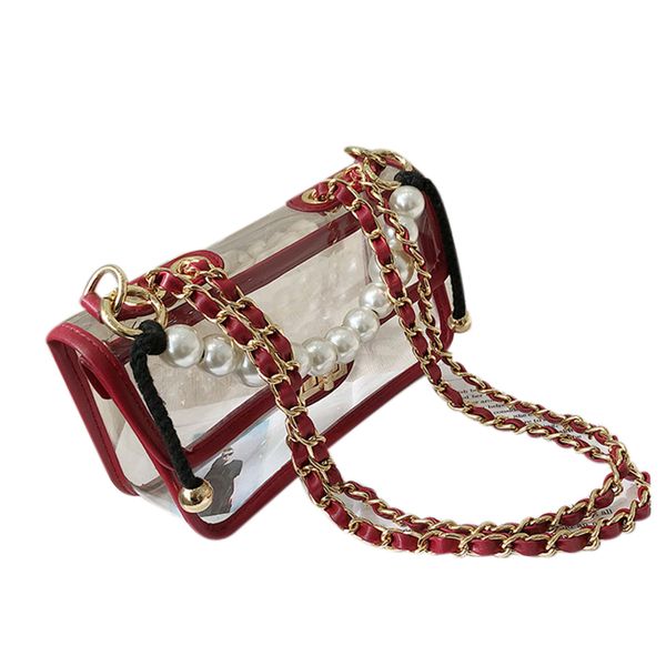 

pearl tote transparent jelly bag handbag chain shoulder bag messenger