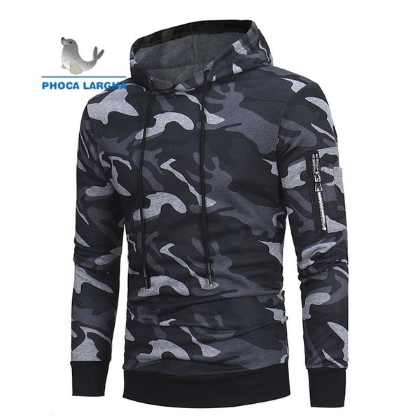 

2019 autumn and winter models solid color long-sleeved cotton warm hoodie men's camouflage printed sports pullover, Black