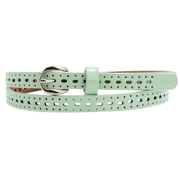 

light green charming pin buckle women's openwork pu slender belt, Black;brown