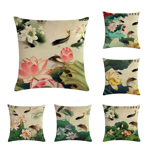 

горячий хлопок продажа и белье лотос рыбы наволочки подушки крышки домашний текстиль накидки нет внутренняя основной наволочка zy344
