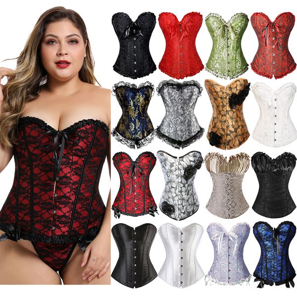 

plus size bustier corsets gothic lace up binders and shapers overbust body shapewear women slimming waist trainer boned 6xl, Black;white