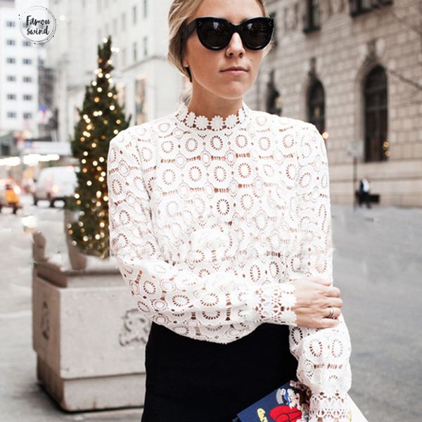 

elegant floral lace blouse summer women lantern sleeve white blouse shirt hollow out blouse blusas ho800442