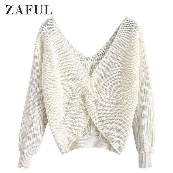 

zaful x yassman bateman twisted diamond shoulder jumper sweater uneven hem low cut drop shoulder warm sweater plunging neck 2019, White;black