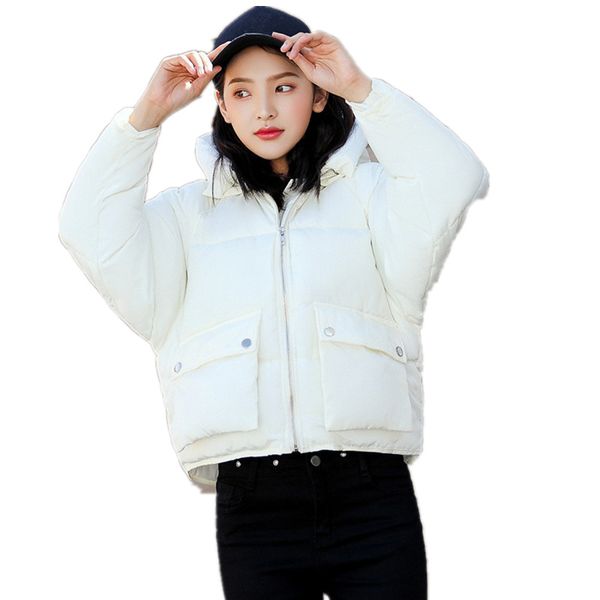 

winter jacket women coat warm parka long sleeve plus size short jacket coat outerwear slim thicken hooded ladies coats q582, Black