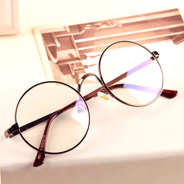 

glasses frame brand designer men women round clear glasses metal optics classic eyeglasses frames clear transparent lens, White;black