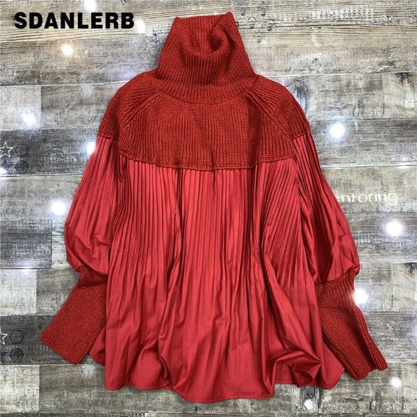 

loose pullovers women 2020 sping winter new women's fashion turtleneck knit panel press plait loose-knit sweater pullover, White;black