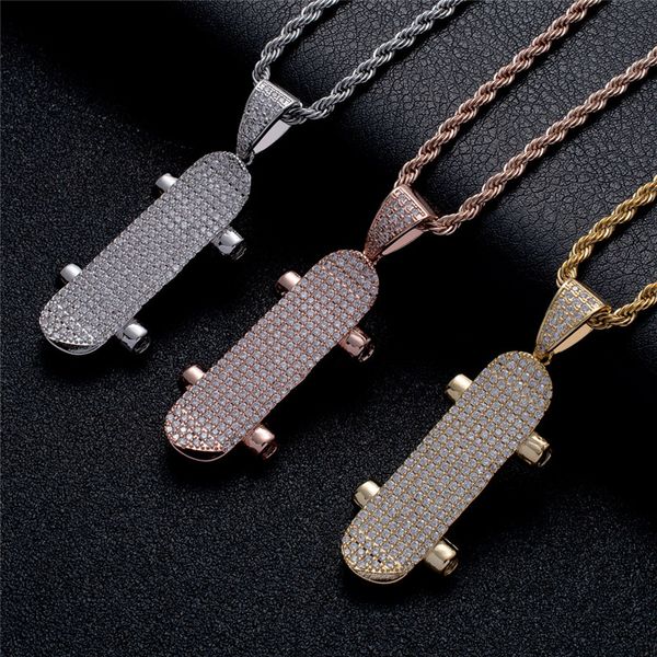 Hip Hop Skateboard Anhänger Halskette Iced Out Vollzirkon Kreuz Anhänger für Jungen Männer Frauen Sport Modeschmuck