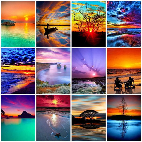 

2020 diamond painting full drill round landscape 5d diy diamond embroidery seaside sunset picture of rhinestone sunrise