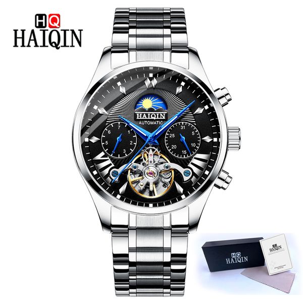 

automatic watch men haiqin mechanical mens watches watch business wristwatch mens reloj hombre 2019, Slivery;brown
