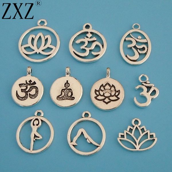 

zxz 10pcs/lot antique silver tone aum om symbol yoga charms pendants beads for necklace bracelet jewelry making findings, Bronze;silver