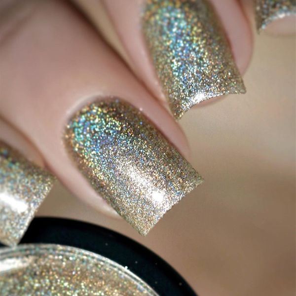 

1g holographic laser nail dust gradient mirror effect nail art glitter chromed sequins manicure, Silver;gold