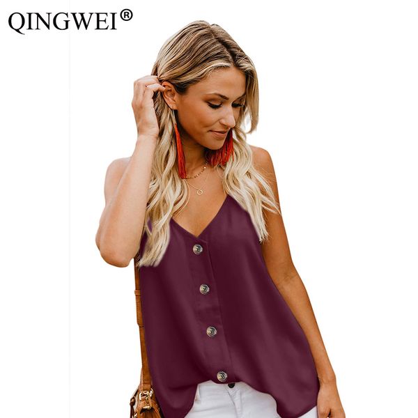 

2019 new t-shirt female summer strap v-neck vest solid color european and american women's loose large size, White