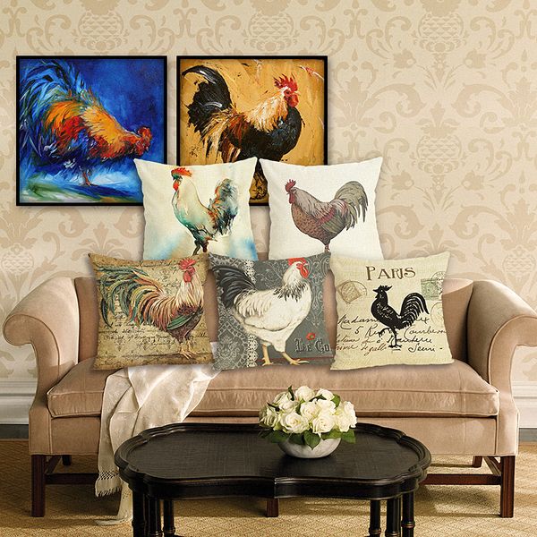

new home decor chicken printed cushion cover linen pillowcase decorative throw pillow cover for sofa 45x45 cm sofa cushion