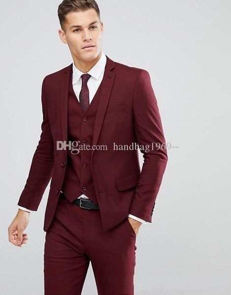 

new design two buttons burgundy groom tuxedos notch lapel groomsmen mens suits wedding/prom/dinner blazer (jacket+pants+vest+tie) k261, Black;gray