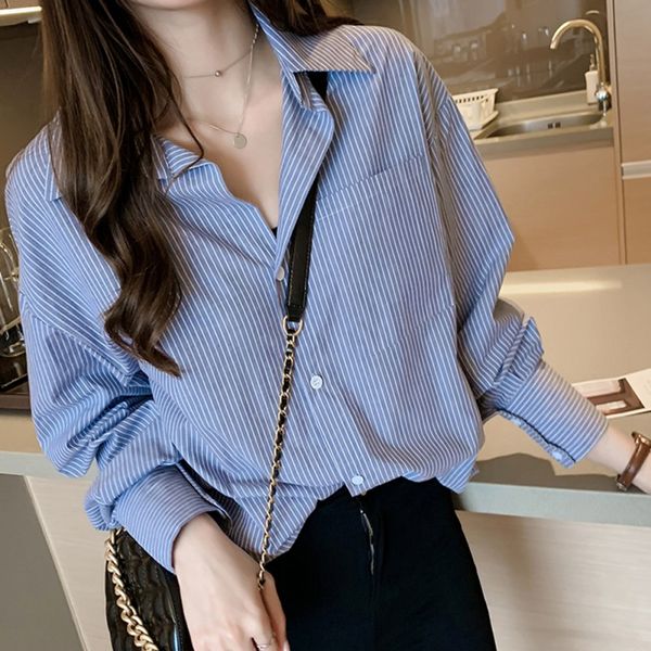 

faashion long sleeve shirt women striped ladies fashion womens and blouses, White