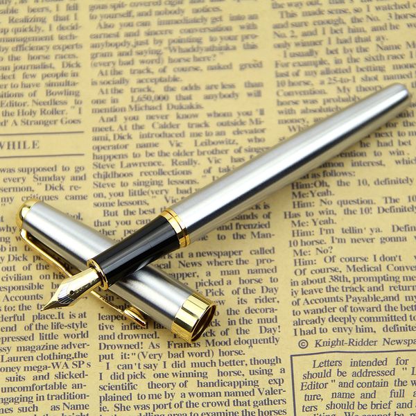 

baoer 388 chic stainless steel fountain gold trim m nib size pen silver l41e