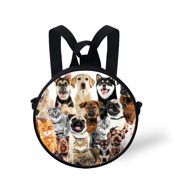 

designer funny dog round messenger bag boy girl cute circle crossbody bags kids student satchel bookbag purse women shoulder bag