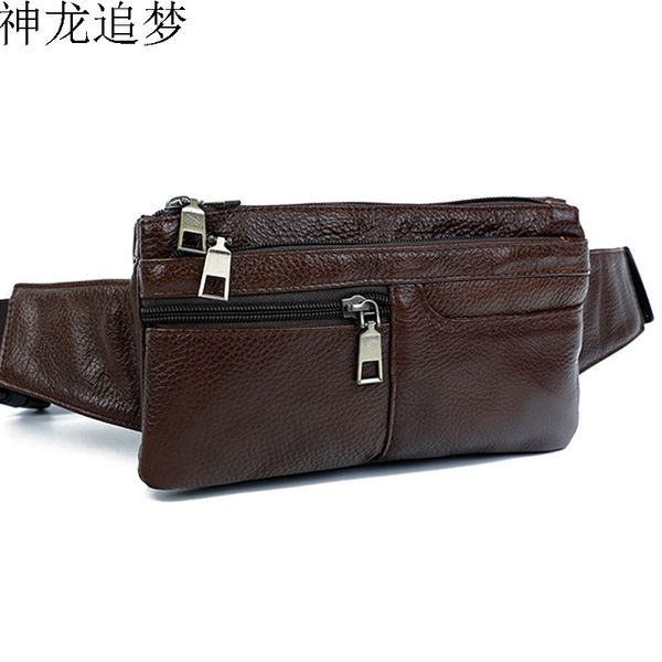 

famous design hiqh quality men waist bag genuine leather men's multifunction travel bags funny chest pack men waist pack bag