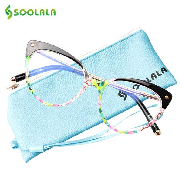 

soolala anti blue ray glasses computer glasses tr90 cat eye blue light blocking women semi-rimless anti fatigue goggles, White;black