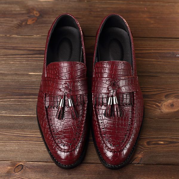 

italian genuine leather shoes men dress shoes crocodile pattern oxfords for men slip-on business formal, Black