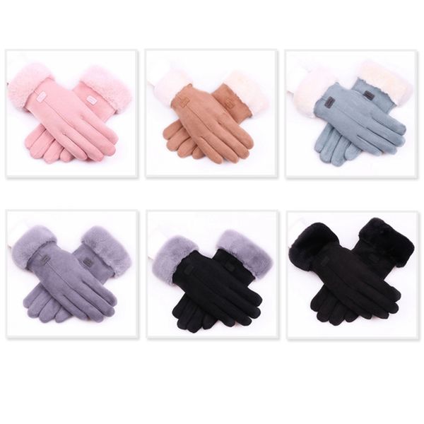 

autumn and winter suede gloves women's warm press screen haired gloves riding plus velvet thick gloves women, Black