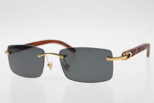 

2019 rimless glasses new carved wood sunglasses 3524012 rimless sunglasses designer wooden sun glasses with box, White;black