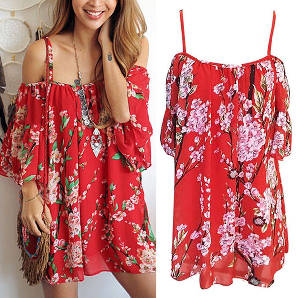 

chiffon women floral beach cover up off shoulder bikinis cover-ups beachwear summer dress sundress bathing suit swimsuit red, Blue;gray