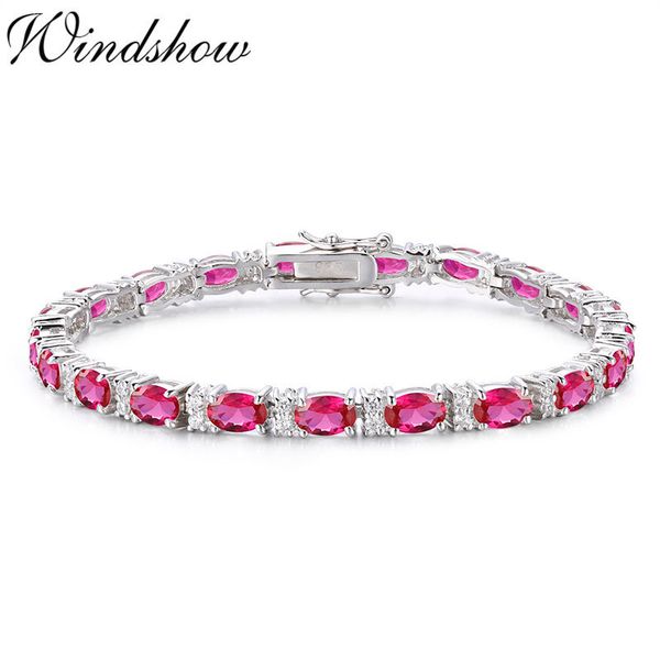 

925 sterling silver cluster oval egg rose red stones tennis bracelets for women pulseras pulseira bracelete jewelry girls friend, Golden;silver
