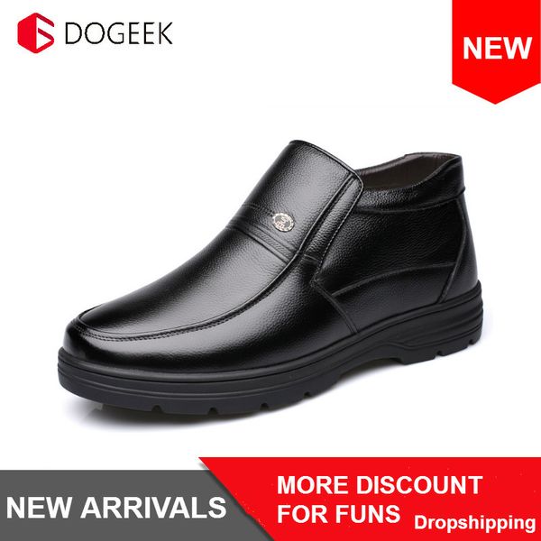 

mens casual business shoes man winter boots quality microfiber leather shoes white warm thicken inner leather boots, Black
