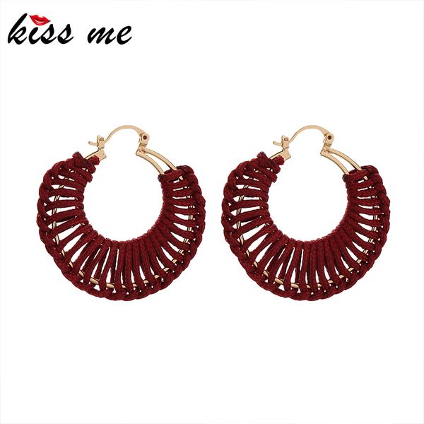 

kissme 2020 new handmade drop earrings for women gifts black blue red line knitting round earrings fashion jewelry accessories, Silver