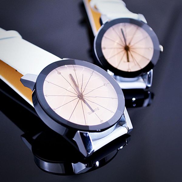 

men and women leather band wristwatches round pointer quartz watch lovers clock, Slivery;brown