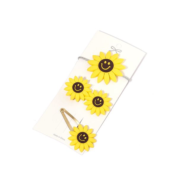 

spring and summer 2020 hair clip hair rope set sunflower cute little flower girl accessories, Slivery;white