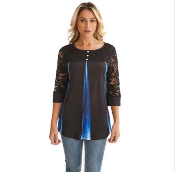 

женская весна новый дизайнер кружева tshirts с длинным рукавом crew neck цветочные печати женской летней одежды повседневная одежда, White