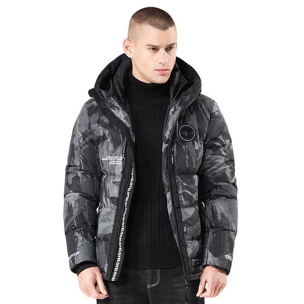

men's winter hoodie camouflage printing thickened cotton outwear jacket coat man jackets large size streetwear windbreaker, Black