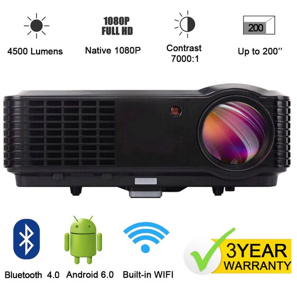 

беспроводной 1080p full hd 4500 лм 7000: 1 домашний кинотеатр мультимедиа android wifi hdmi usb lcd led проектор