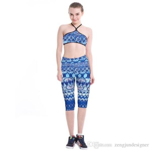 

womens sports designer leggings mid calf floral print mid waist summer female clothing fashion style casual apparel, Black