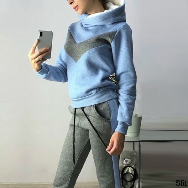 

womens tracksuit set casual striped blocking side long sleeve sweatshirt and sweatpant 2 pieces outfit sets sportswear, Black;blue