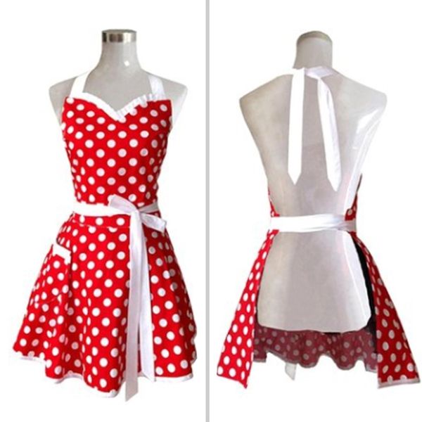

lovely sweetheart red retro kitchen aprons woman girl cotton polka dot cooking salon pinafore vintage apron dress gift