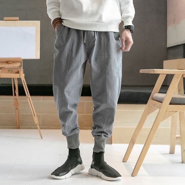 

new fashion solid cotton linen harem pants 2019 mens korean fashion joggers pants male streetwear harajuku trousers plus size, Black