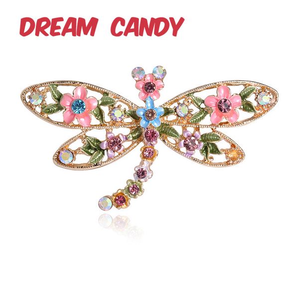 

dream candy vintage rhinestone dragonfly brooches for women 2 color enamel pin insect jewelry fashion accessories 2019 new style, Gray