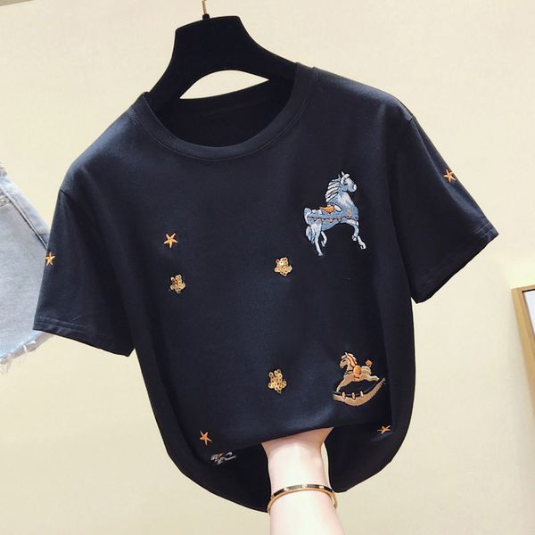 

plus size tshirt women large size t-shirt women's 2020 new summer short-sleeve college wind loose-fit crew neck t-shirt tee t, White