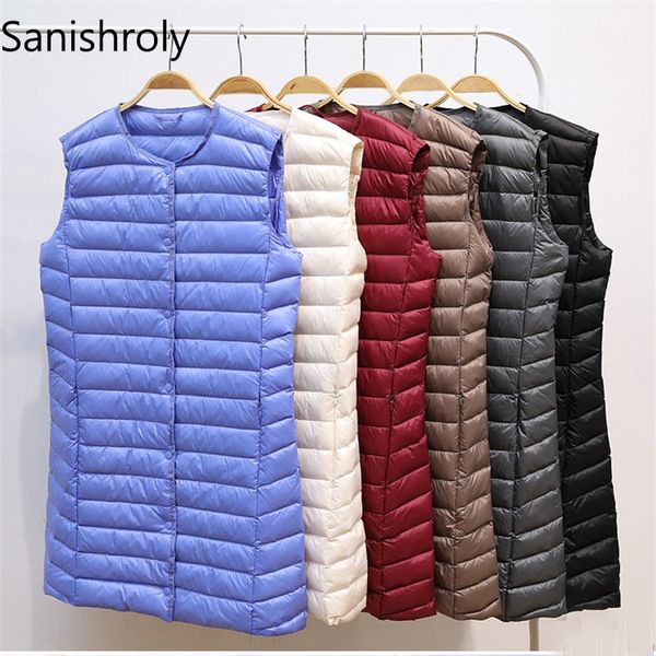 

sanishroly two wears women sleeveless jacket ultra light down vest coat white duck down waistcoat parka female long vests s380, Black;white