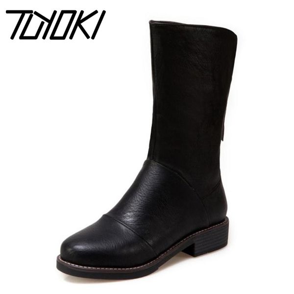 

tuyoki women winter mid calf boots zipper warm fur shoes woman round toe flats boots ladies short footwear size 33-44, Black
