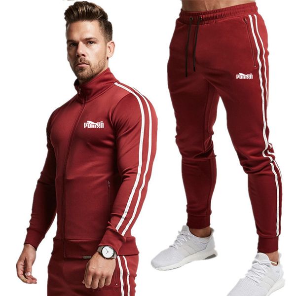 

мужчины лоскутное tracksuit марка мужская спортивная гарнитуры 2020 мода с капюшоном на молнии толстовки + брюки спортивный костюм тренировк, Gray