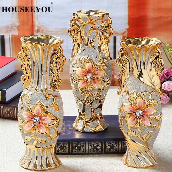 European Gold Plated Frost Porcelain Vase Vintage Advanced Ceramic